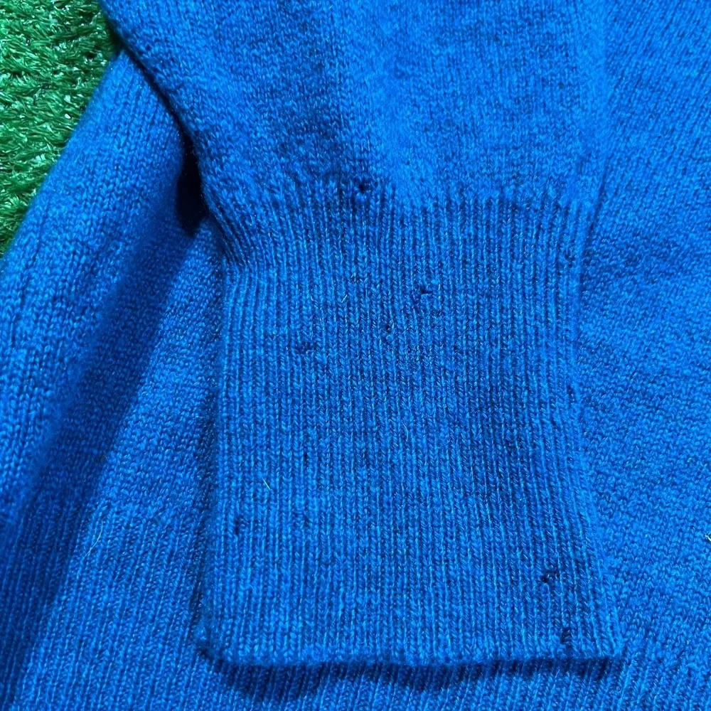Vintage 50s Designer Sweater LG Lambs Wool Sweater Teal Blue Henley House Flaw